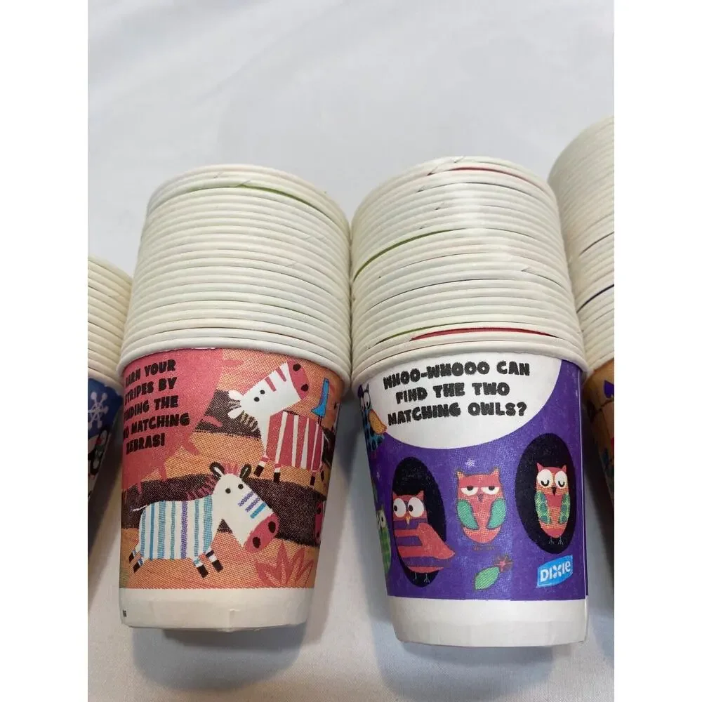 Vintage Dixie 3 Oz Paper Bath Cups Animal Puzzles on Every Cup Open 143 cups